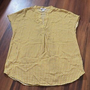 Carolina Belle Yellow Brown Black Diamond Blouse, Geometric, Short Sleeve, XS